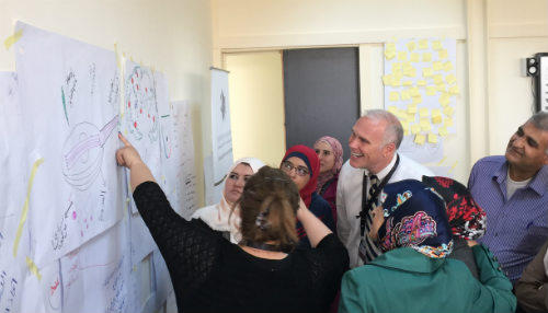 Photo: Superintendent Paul Freeman working with Jordanian  school leaders.