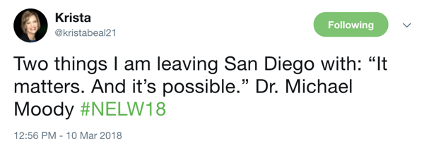 NELW18 Tweet from Krista